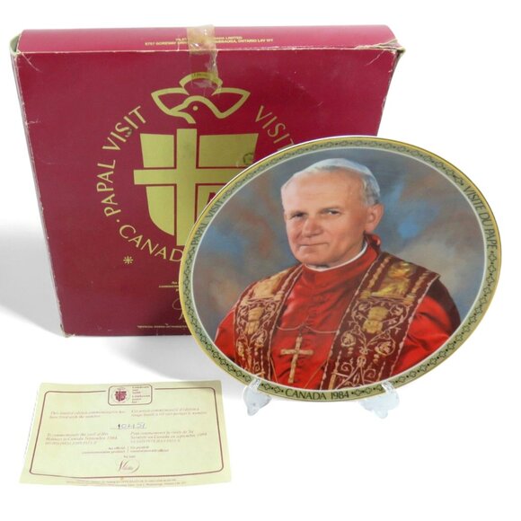 POPE Papal CANADA Visit 1980s Plate And Figure John Paul II - Picture 2 of 11
